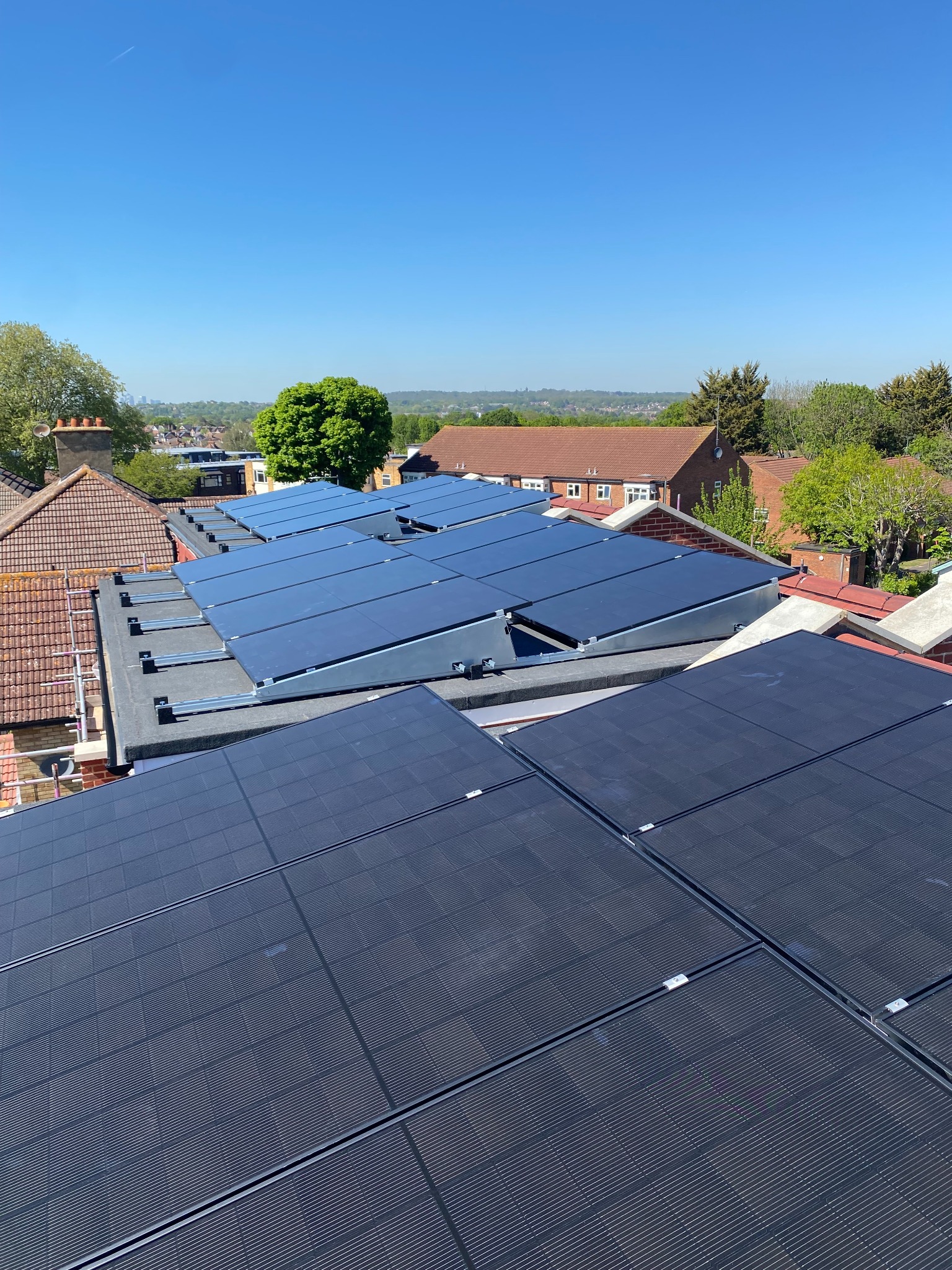 Installed solar panels on a flat roof